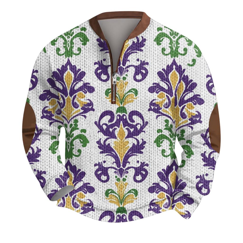 Pánský vánoční svetr Mikiny na zip Vintage pletený Grafická mikina Karnevalový Stojáček Pulovr