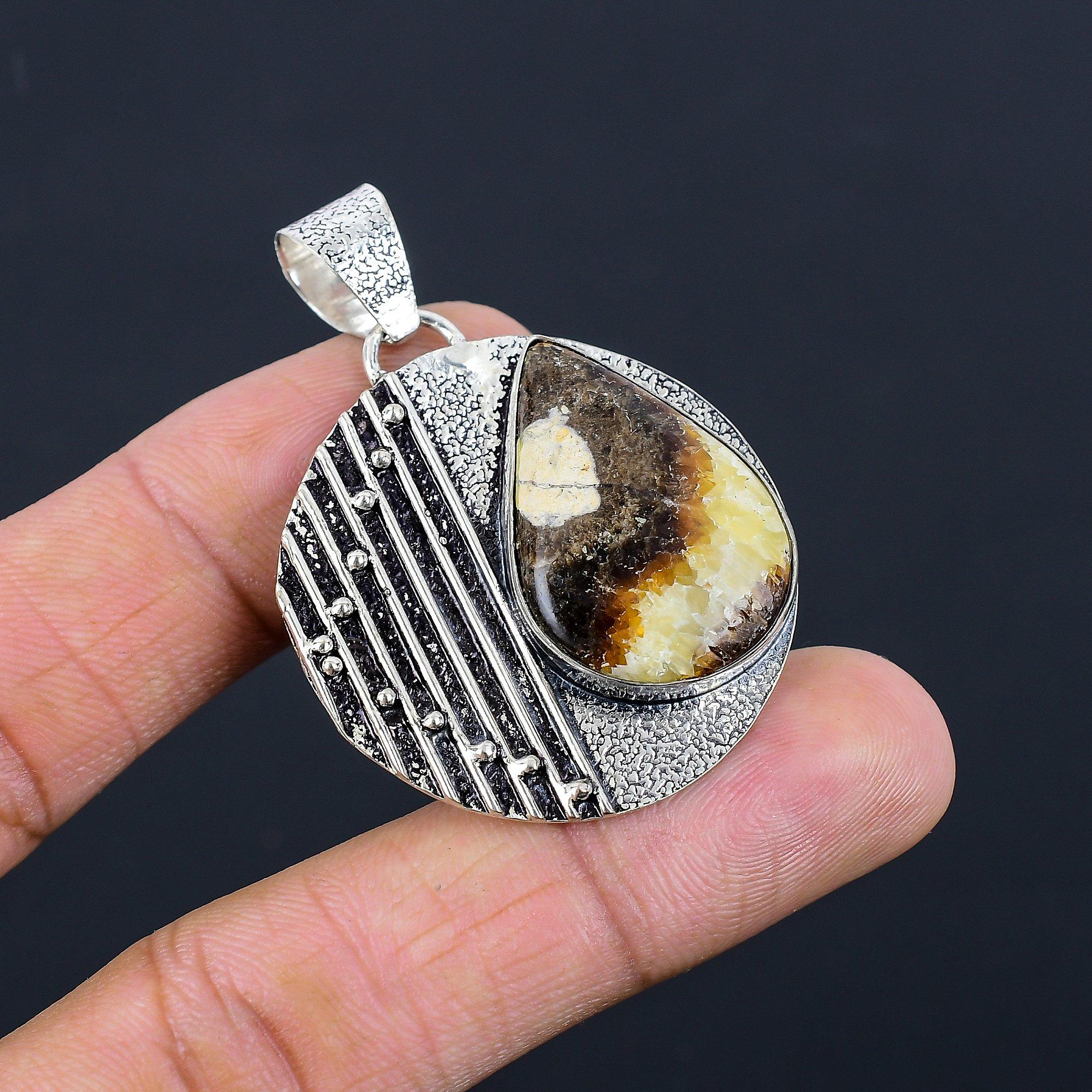 

Sterling Silver Root Chakra Pear Septarian Stone Handmade Trendy Wedding Pendant