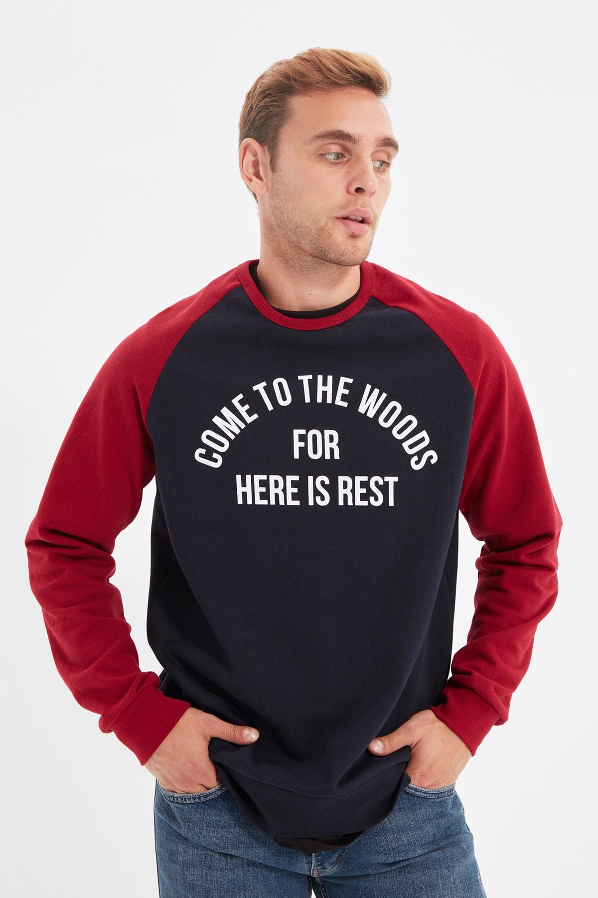 

Navy Men Regular Fit Long Sleeve Crew Neck Paneled Printed Sweatshirt TMNAW22SW0852