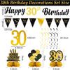 30th Birthday Decorations for Him Pre Assembled Black Gold Happy 30th Birthday Banner, Hanging Swirls and Table Honeycombs Centerpieces for Men 30th