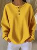 Women's Long Sleeve V-Neck Button Detail Waffle Knit Top