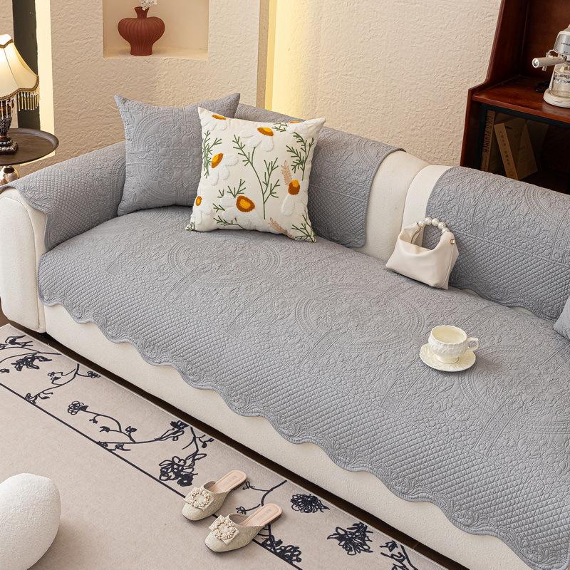 New Pure Cotton Fabric Sofa Cover, Universal Non-Slip French Cream Wind Sofa Seat Cushion Cover For All Seasons