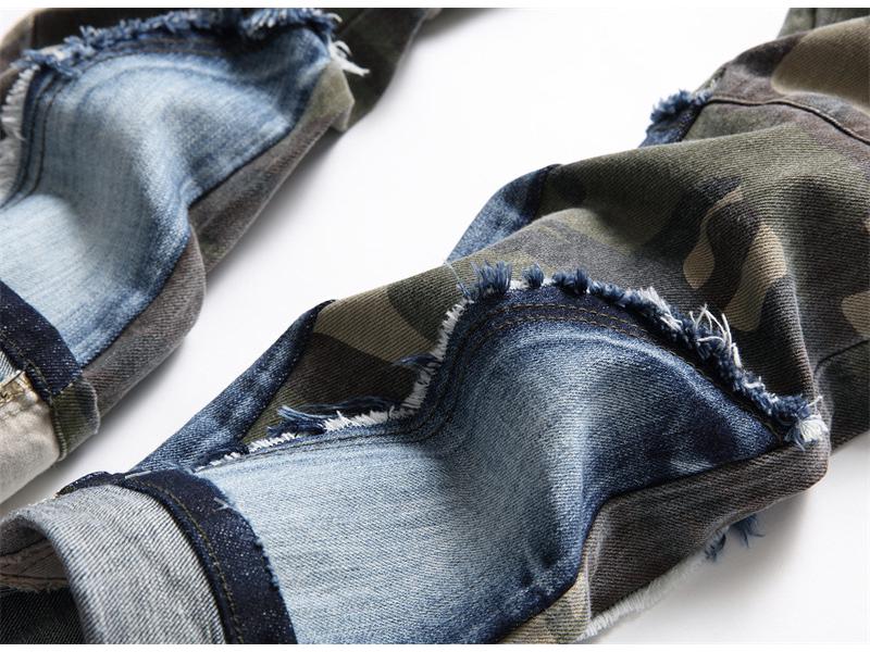 2023 Pánské tenké elastické maskáčové barevné bloky Skinny Jeans 3132