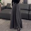 Plus Size Grey Polka Dot Retro Long Skirt - Korean Style, Autumn Collection