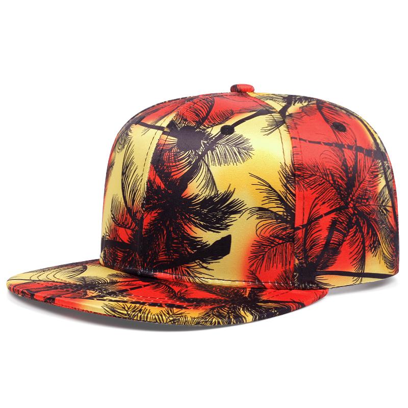 Men's Fashion Hip Hop Blue Coconut Tree Hat Brim Adjustable Baseball Hat Straight Buckle Snapback Cap Outdoor Sun Hat