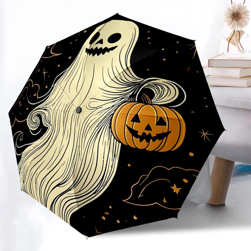 1pc Ghost Pumpkin Automatic Open/Close Umbrella Compact Folding Umbrella, All-Season Portable Umbrella for Women/Men050