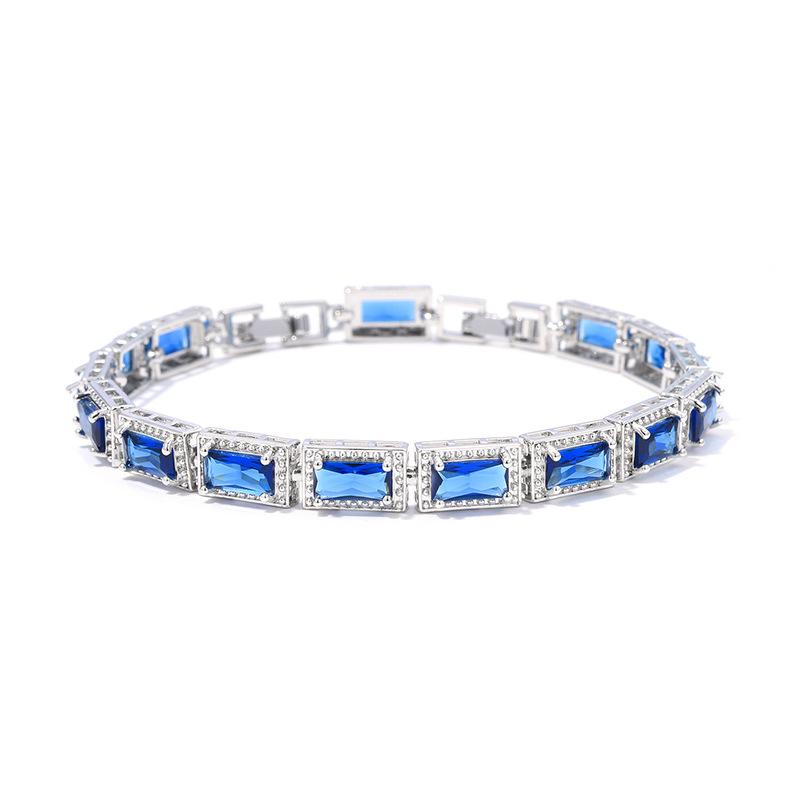 Light Luxury Square Multi-Colored Zircon Inlaid Bracelet, Women'S Silver-White Jewelry, Bridal Jewelry.