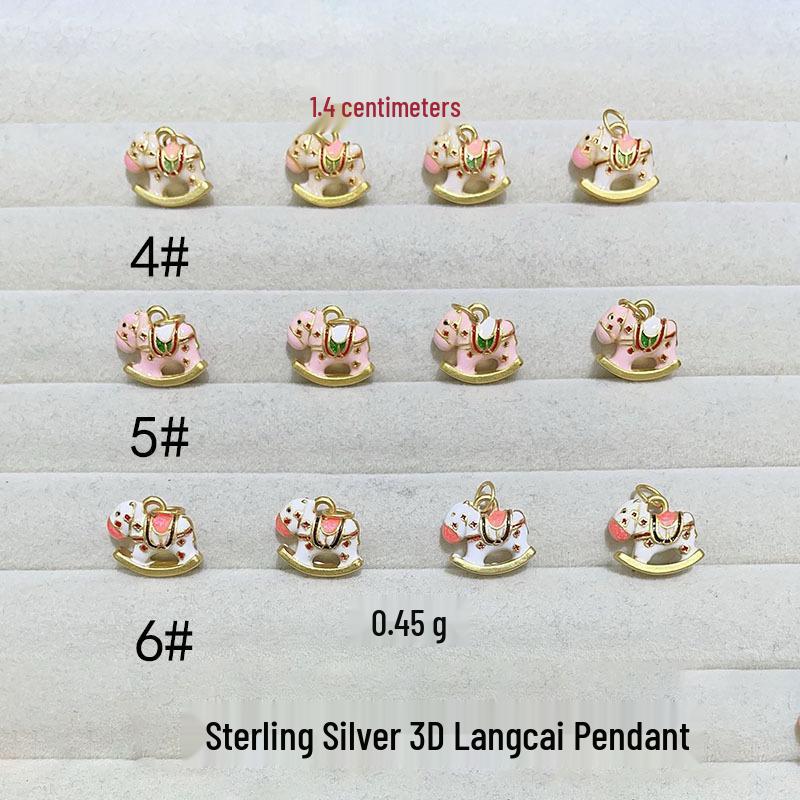 Sterling Silver 999 Enamel Rocking Horse Pendant Necklace – Macaron Color Dopamine Style with DIY Heart Charm
