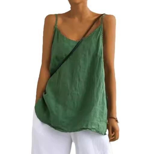 Women's Summer Top Cotton Linen Spaghetti Strap Top V-neck Sleeveless Loose Women Vest Sexy Sling Blouse Top Female Clothing