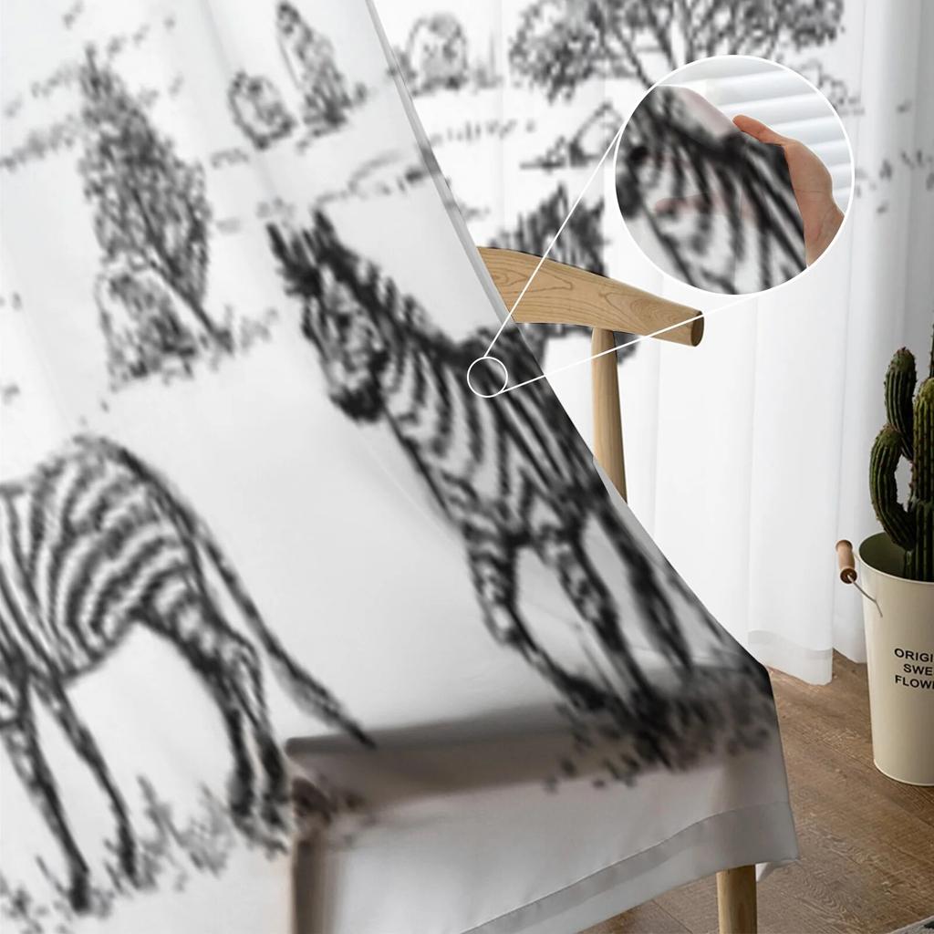 Zebras Sketch Sheer Window Curtains For Living Room Bedroom Modern Voile Tulle Curtains Fabric Drapes For Kitchen