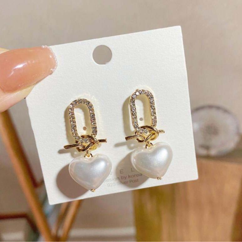 925 Silver Needle Temperament High-end Full Diamond Pearl Earrings Women's ins Wind Geometric Earrings Korean Light Luxury Earrings