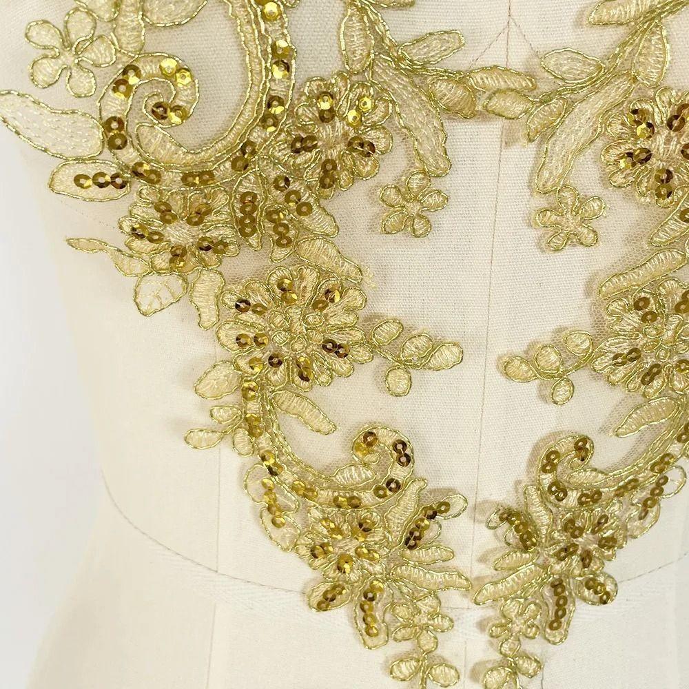 2Pcs/Set Polyester Sequin Embroidery Applique Lace Tulle Fabric Flower Flower Patch Collar Sequined Embroidery
