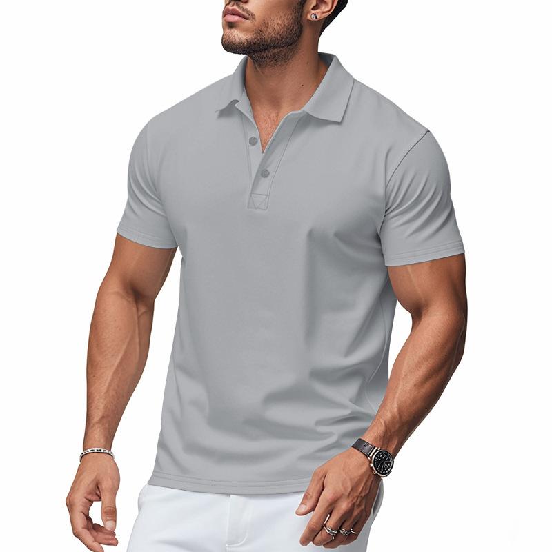 Summer Polo-neck Solid Color Short Sleeve Quick-dry Tee Men Pullover All-match T-shirt Male Casual Fashion Top