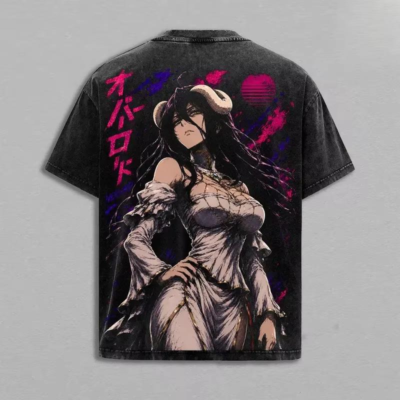 Hot Sale Anime Overlord Peripherals Graphic Print T-shirt Men Women Cotton Retro Washed Harajuku Y2K Fashion Loose Casual Oversized Top Summer New Tee