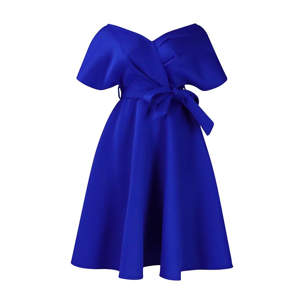 

Большой размер, женское модное сексуальное платье с v-образным вырезом, женское элегантное однотонное бандажное цельное платье-качели S сапфир синий