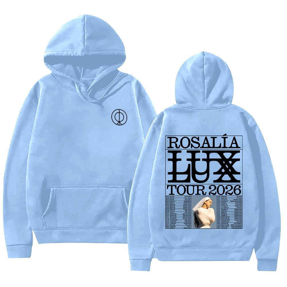 Rosalía LUX Kapuzenpullover mit Ausschnitt Rosalía Lux Album Tour Neue Grafik Kleidung Hip Hop Herren Damen High Street Pullover Lässig Y2K S hellblaue