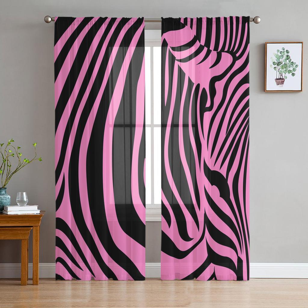 Luxury Sheer Window Curtains Zebra Skin Texture Kitchen Bedroom Living Room Tulle Curtains Study French Window Chiffon Curtains