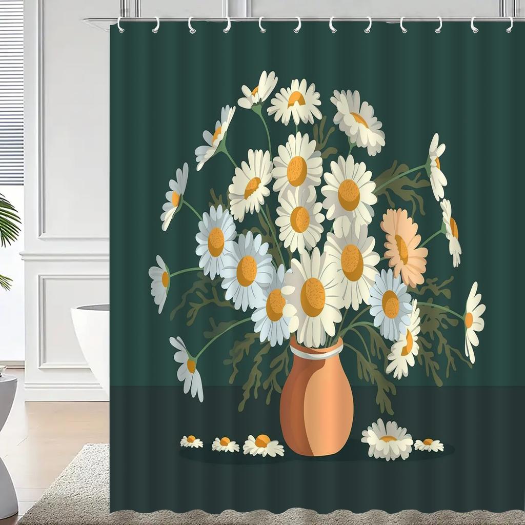 Elegant Floral Shower Curtain - Polyester Woven, Multi-Functional, Machine Washable, Includes Hooks, All-Season Bath Decor