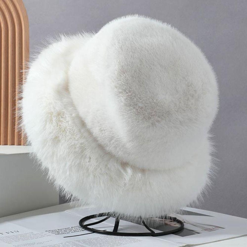 Solid Color Faux Fur Bucket Hat Imitation Fur Luxury Plush Hat Fluffy Fur Fisherman Hat Winter