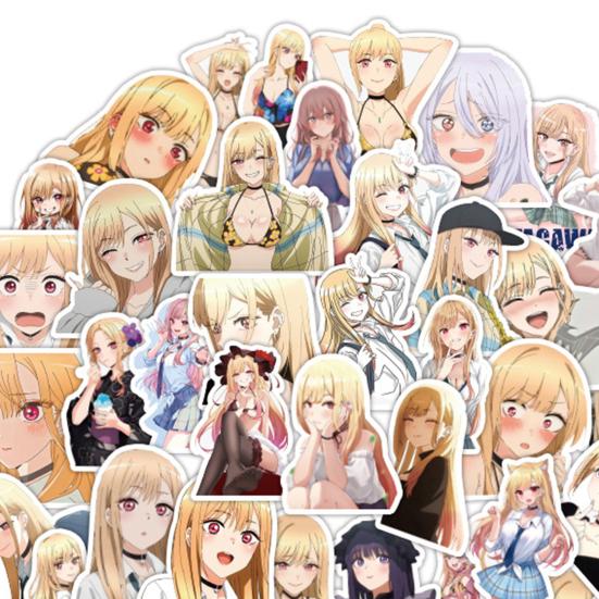 50 Stück Nützlicher klarer Druck Netter Mädchen-Aufkleber Wasserdichter PVC-Kleber Schreibwaren Koffer Laptop Tagebuch Aufkleber Bürobedarf Anime-Aufkleber