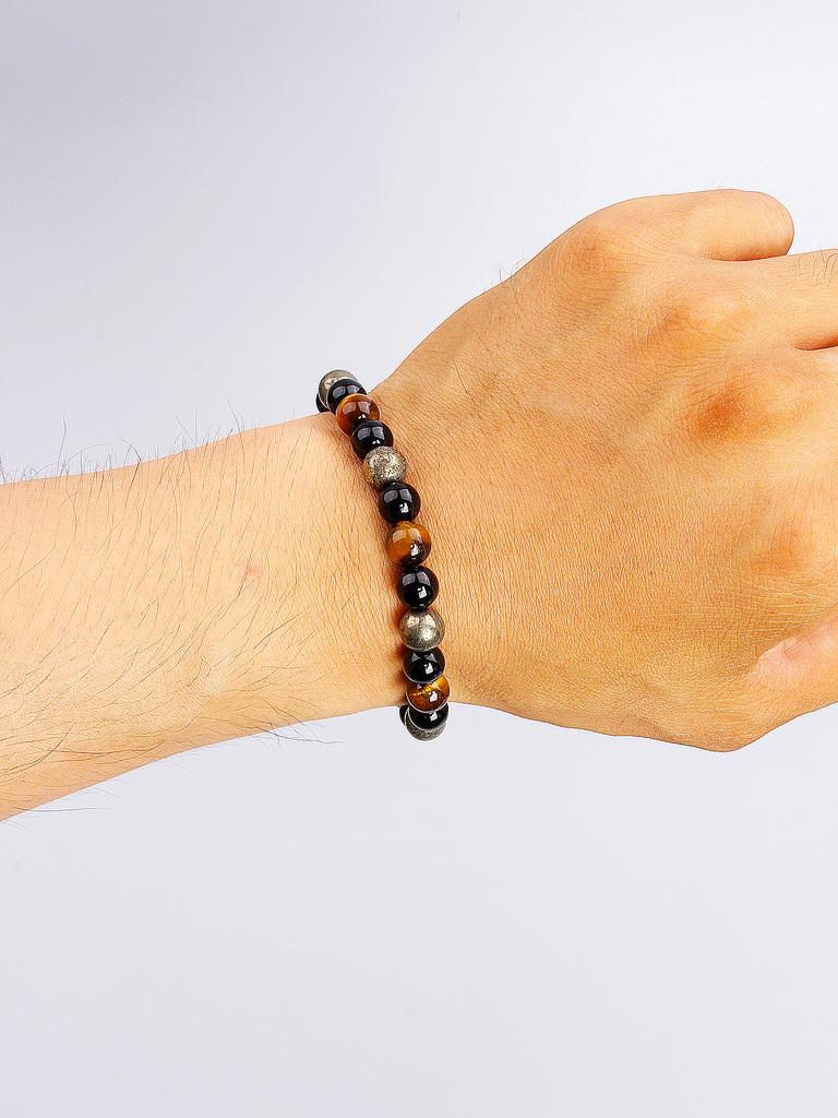 Triple Protection Natural Stone Beads Bracelet Tiger's Eye for Courage Obsidian for Grounding & Pyrite for Wealth Health Jewelry