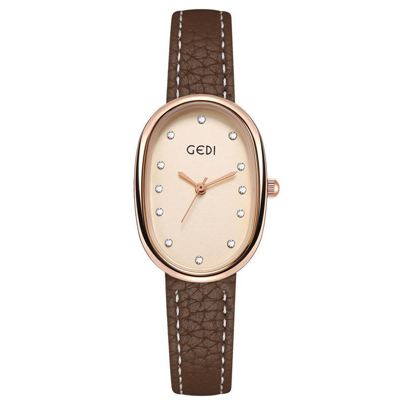 Light Luxury Fritillary Women S Watch Niche Oval Waterproof Watch Women S Lychee Pattern Belt Quartz Watch