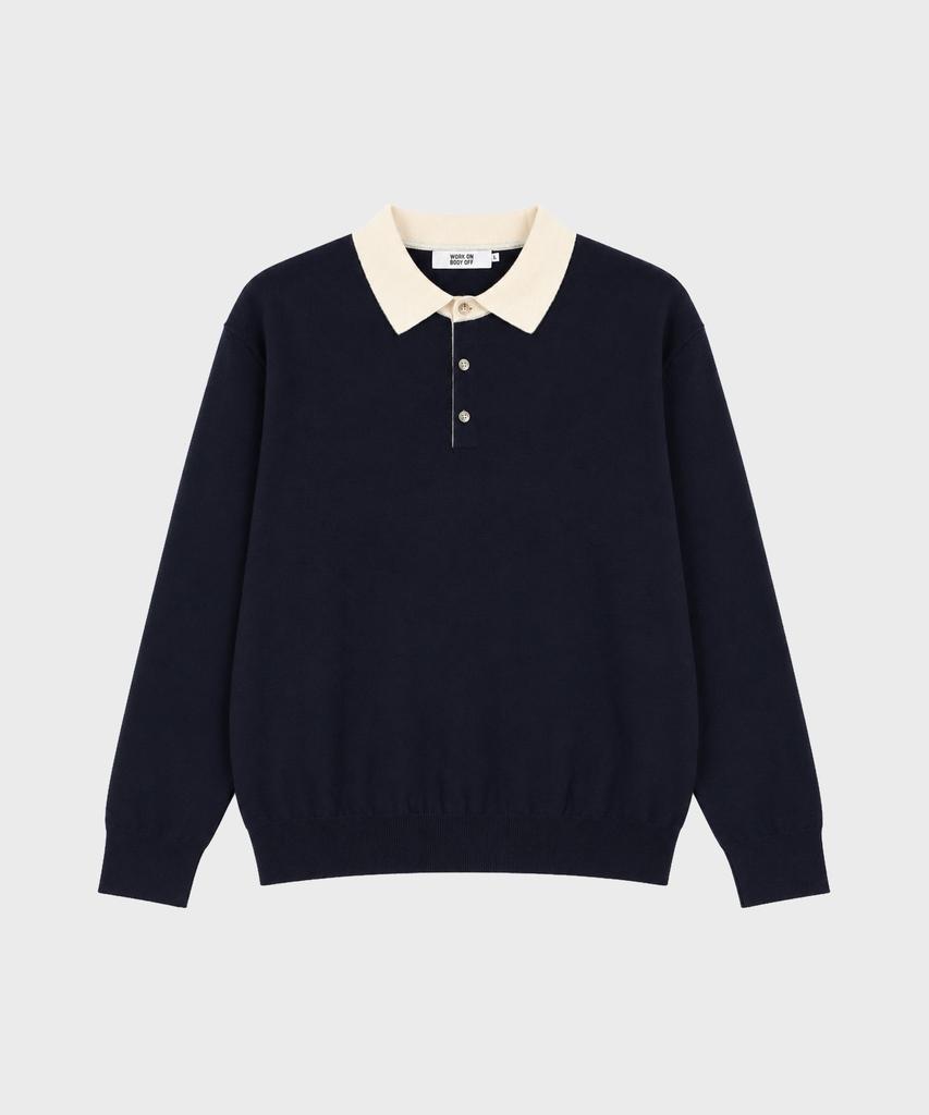 WORK ON BODY OFF Par Semi-Overfit Two-Tone Collar Knit [Navy]