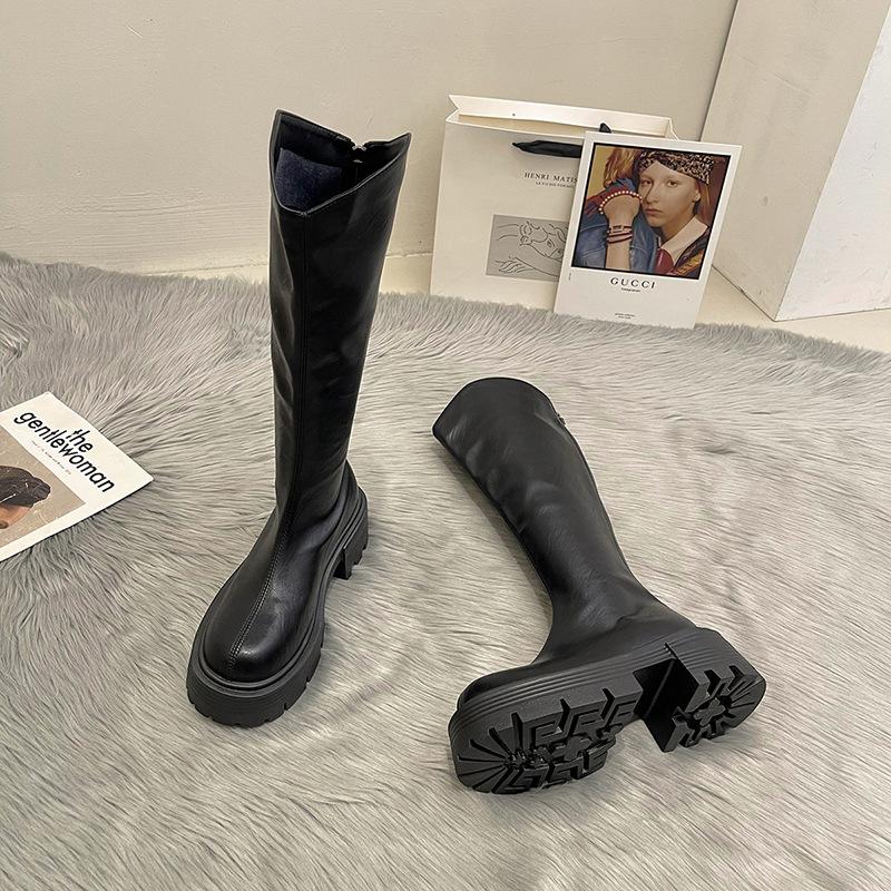 Fashion Versatile Thick-soled Fashion Boots Women's Skinny Boots High Heels Muffin Bottom Round Head Thick Heel Boots Women's Knight Boots
