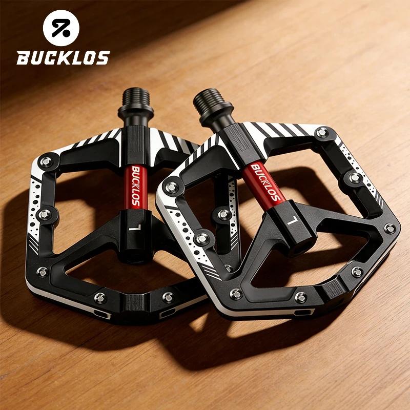 BUCKLOS Mountain Bike Pedals MTB Non-Slip Platform Pedals with Reflectors DU Bearings 9/16" Pedal Aluminum Alloy Bicycle Parts