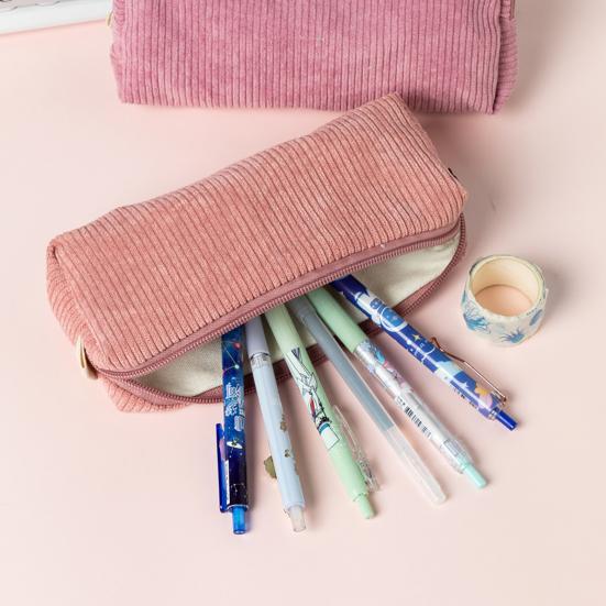 Corduroy Pencil Case Soft Small Pencil Pouch Organizer with Zipper Multifunctional Travel Makeup Coin Bag for Girls