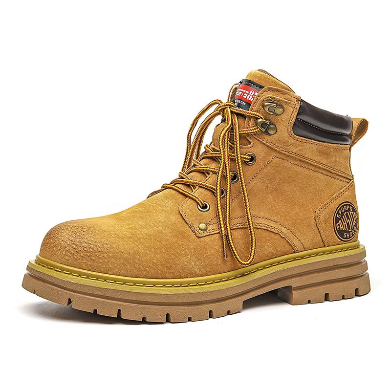 Hot Selling Street Fashion Work Boots Winter Thick Soled Yellow Men's High Top Shoes Warm Plush Men's Outdoor Hiking Shoes