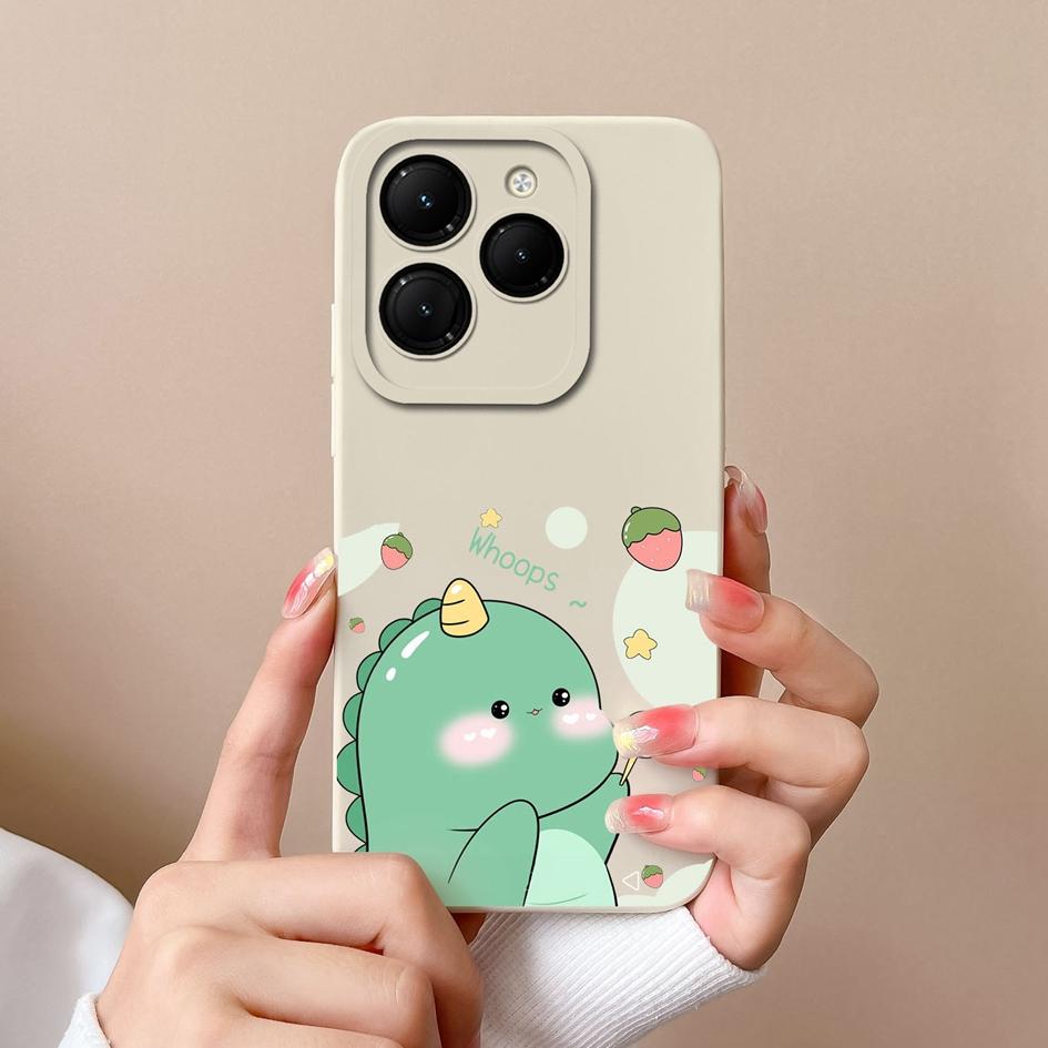 Phone Case For Itel RS4 Infinix GT 20 Pro Hot 40 Zero 30 Note 40 Pro+ 5G Back Cover Lovely Dinosaur Screen Protector Matte Liquid Soft Silicone Bumper