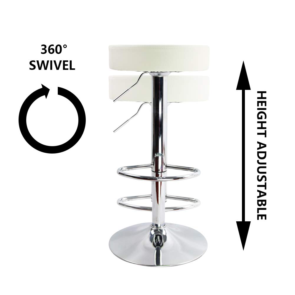 KKTONER Adjustable Height Swivel Bar PU Leather with Round Suitable for Home Kitchen White Stool, Footrest, Chair, Countertops, Medium,