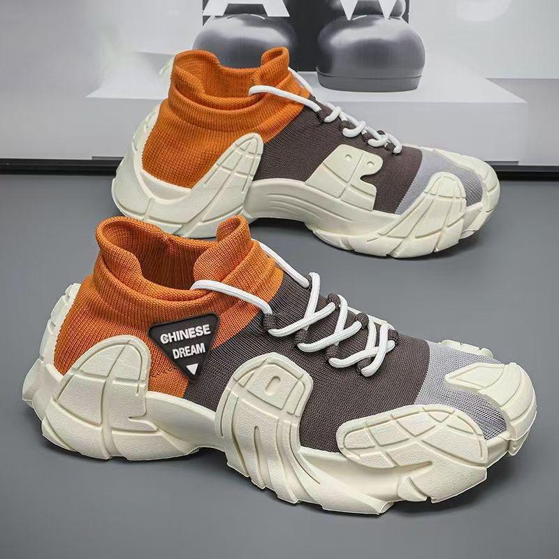 Men's Lightweight Breathable Flyknit Running Sneakers - Fashion Colorblock Casual Shoes