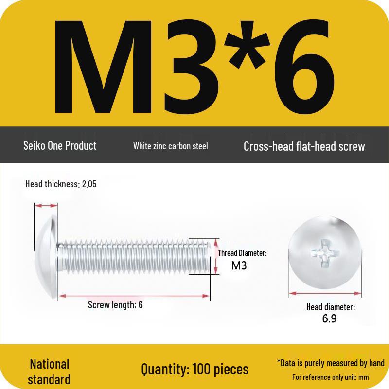 White Zinc M3-M6 Phillips Flat Head, Pan Head, and Mushroom Head Machine Screws