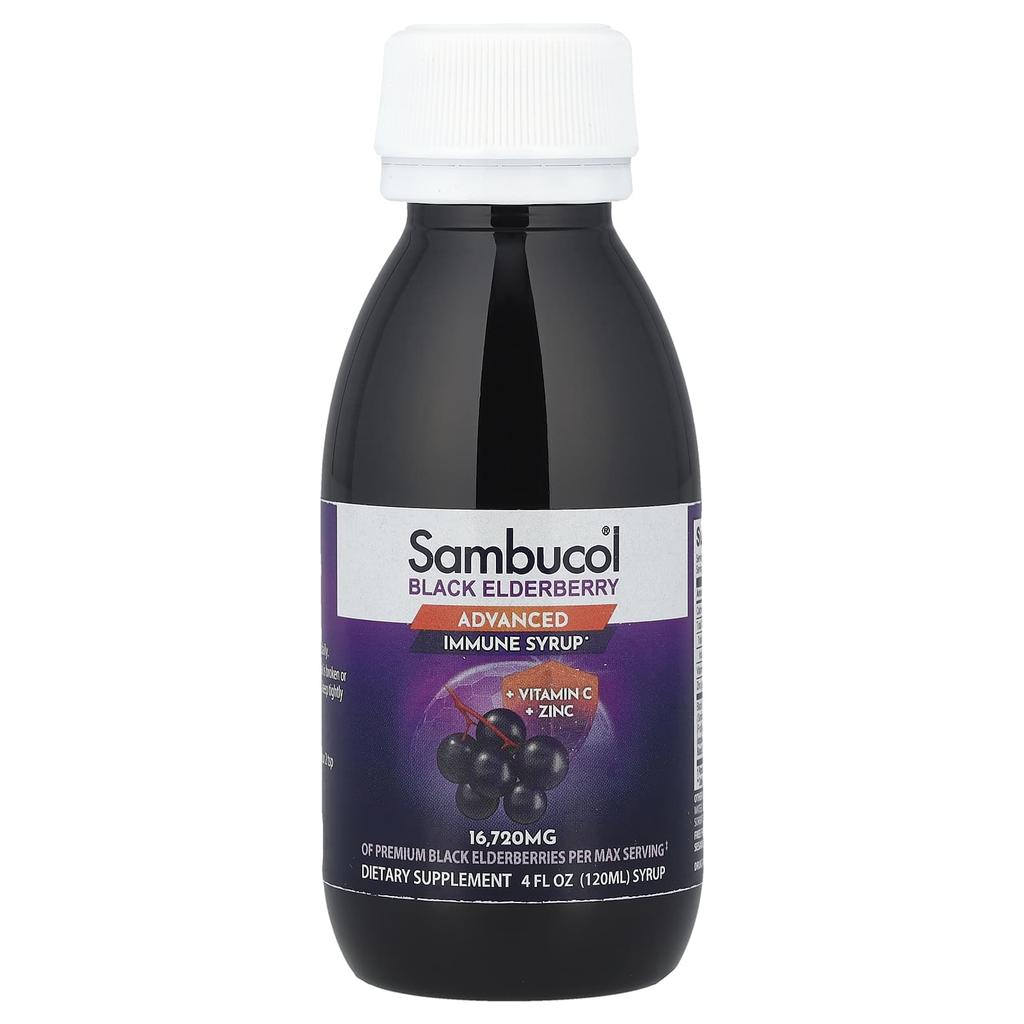 Black Elderberry Syrup, Advanced Immunity, Vitamin C + Zinc, 120Ml (4Fl Oz)