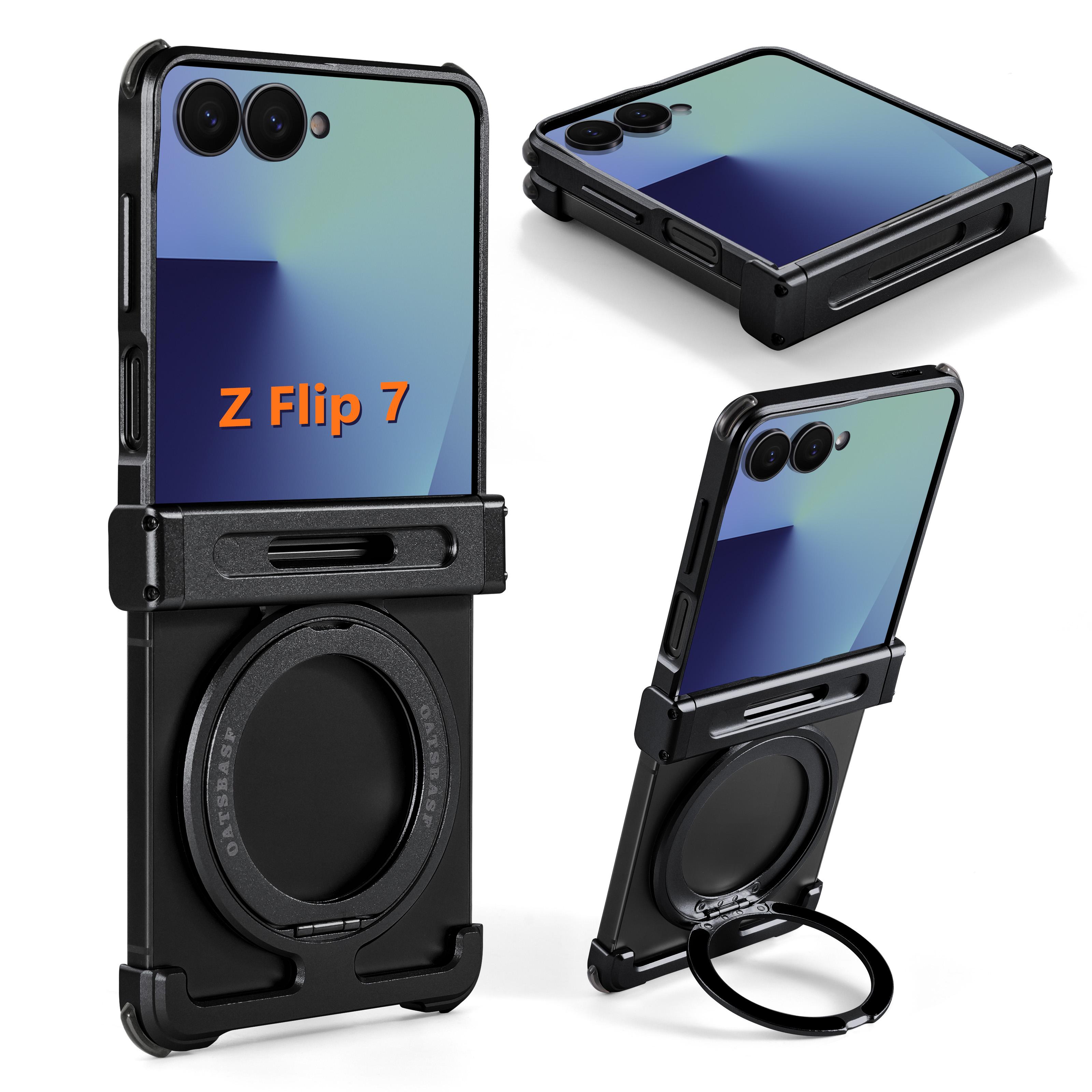 

Oatsbasf Phone Case for Samsung Galaxy Z Flip 7 6 with Magnetic Ring Stand 360° Rotatable Wireless Charging Shockproof Cover Galaxy Z Flip6 чёрный