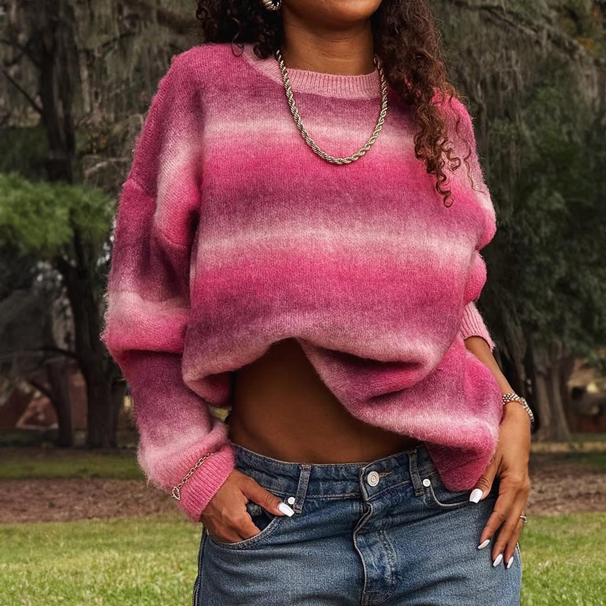 

Casual Fashion Round Neck Woolen Jacket Sweater Women s 2025 Autumn and Winter S рожевий