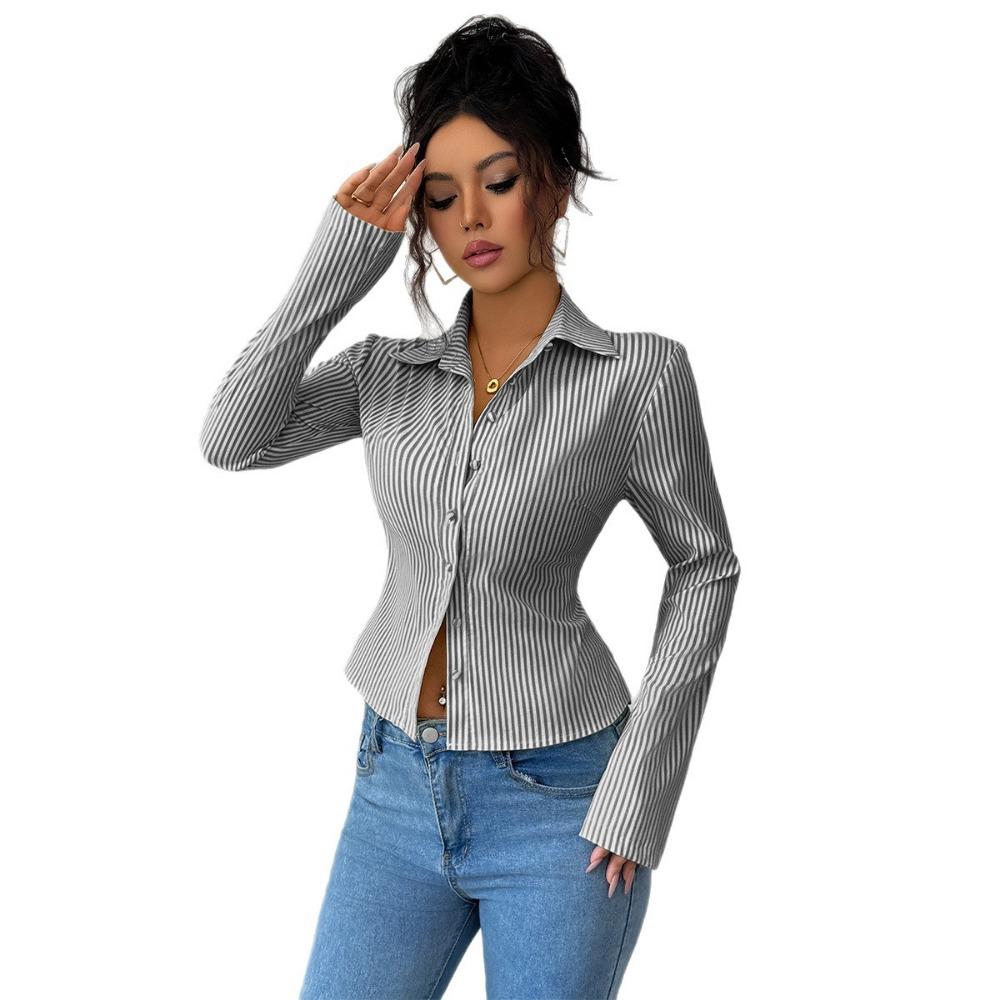 Casual Simple Striped Long-sleeved Button Tops and Shirts for Women 2025 Autumn and Winter
