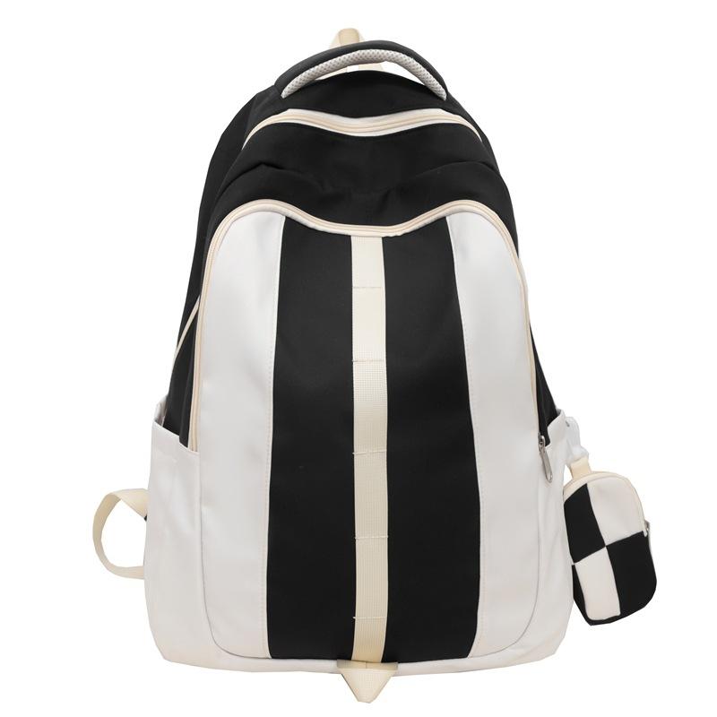 

College style ins striped large capacity student three-dimensional book bag high school student canvas backpack with pendant