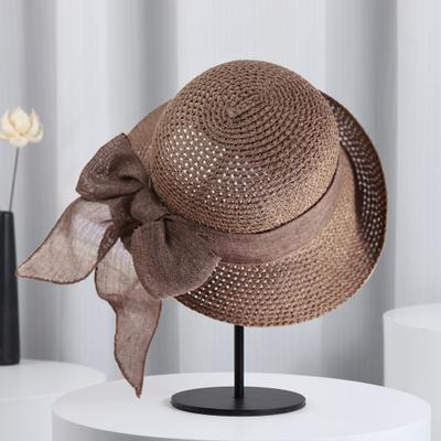 Women Beach Hat Large Brim Sun Protection Straw Hat Lace-up Bowknot Versatile Summer Sun