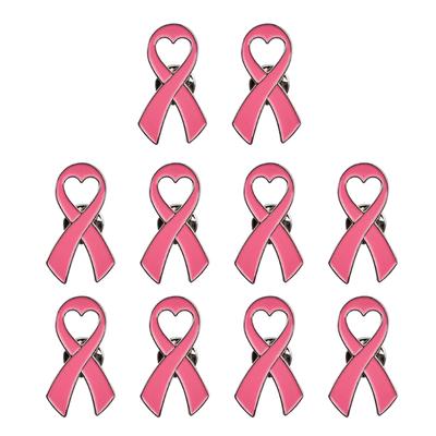 10Pcs Women Brooches Pink Ribbon Lapel Pins Breast Cancers Awareness Badge Pin Heart Shape Brooches for Women Girl