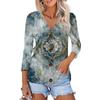 Women's Fashion Casual Printing Button-down Shirt 3/4 Long Sleeve Tops