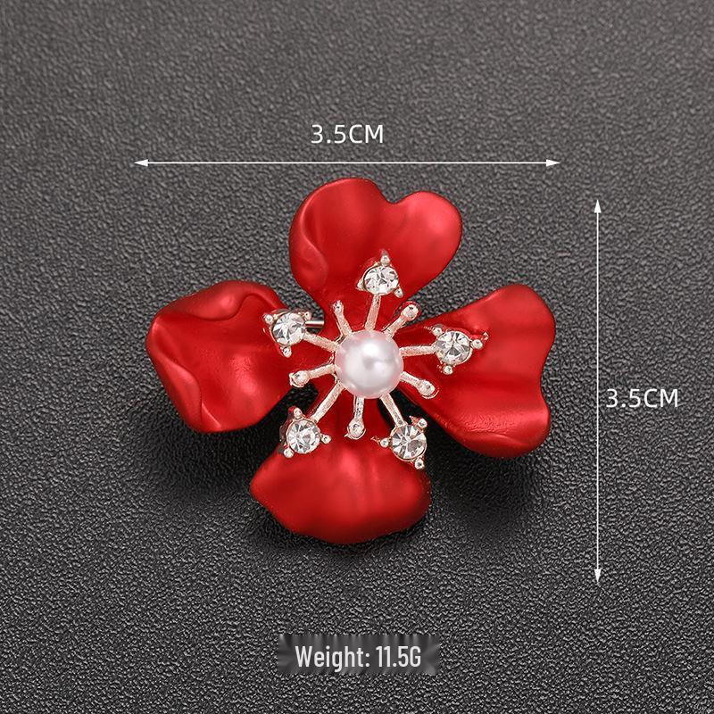High-End Rose Red Chinese Flower Brooch: Classical Pin for Women's Qipao & Coat Accessories