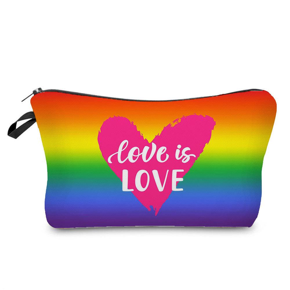 Women Rainbow heart Print Cosmetic Bag Toiletries Organize Travel Storage Case 6374 CLE