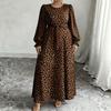 Women Plus Size Leopard Print Long Sleeve Square Neck Elegant Midi Dress