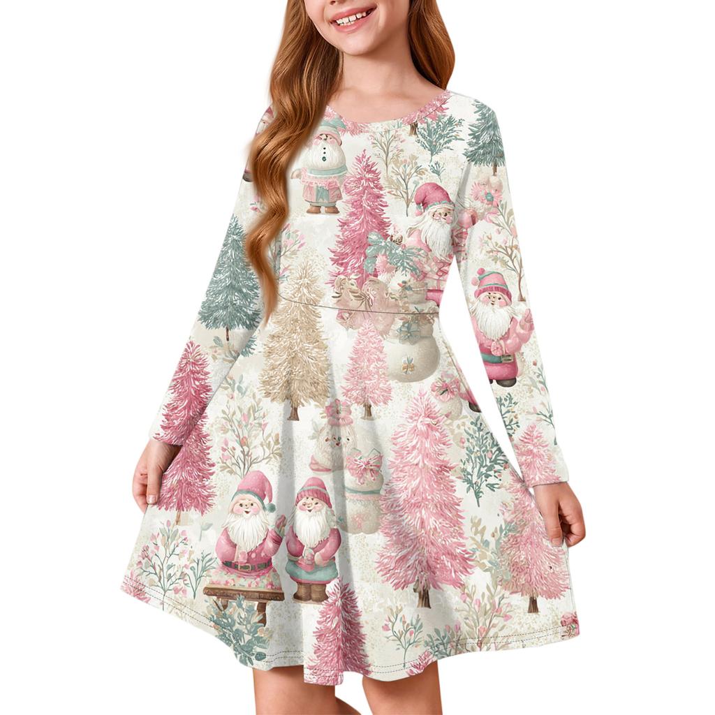 Rochie de Prințesă pentru Fete - Rochie Tip Tricou A-Line cu Mânecă Lungă Ziua Crăciunului