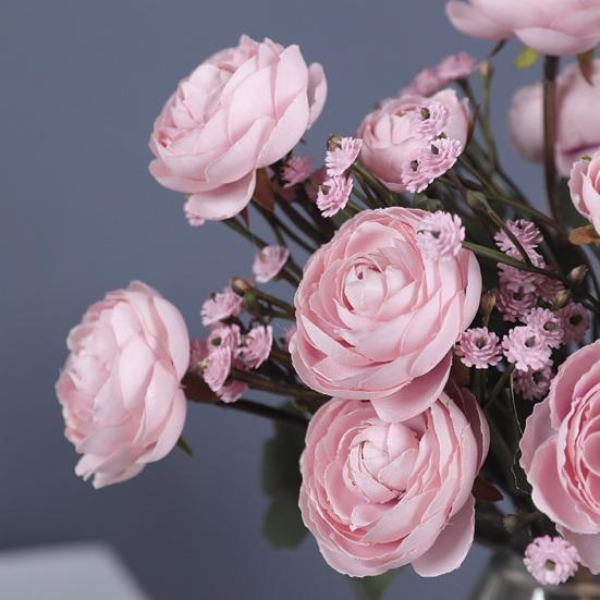 1 Bunch Artificial Camellia Flower Bouquet Realistic Fake Silk Flower