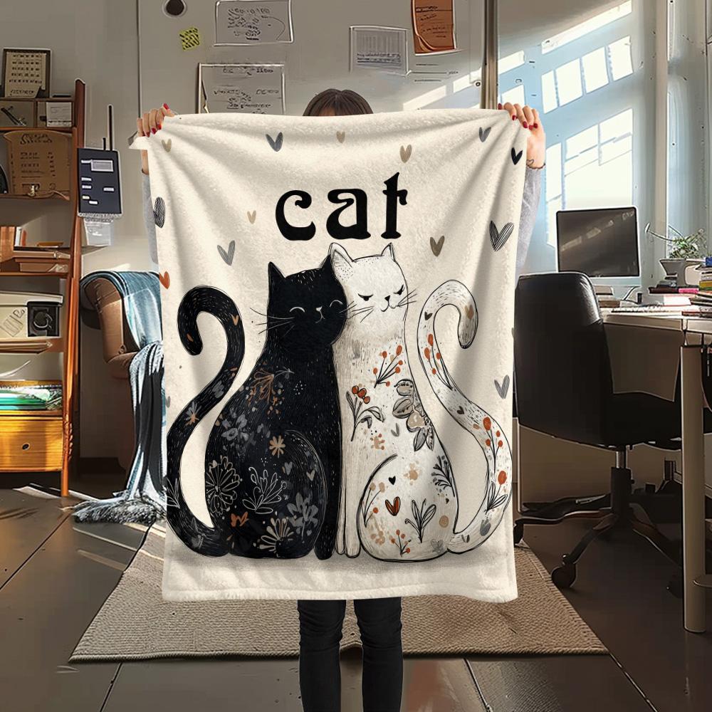 Coperta in Flanella con Stampa di Due Gatti, Alta Qualità, Confortevole per Tutte le Stagioni, Arredamento per la Casa, Calore e Comfort