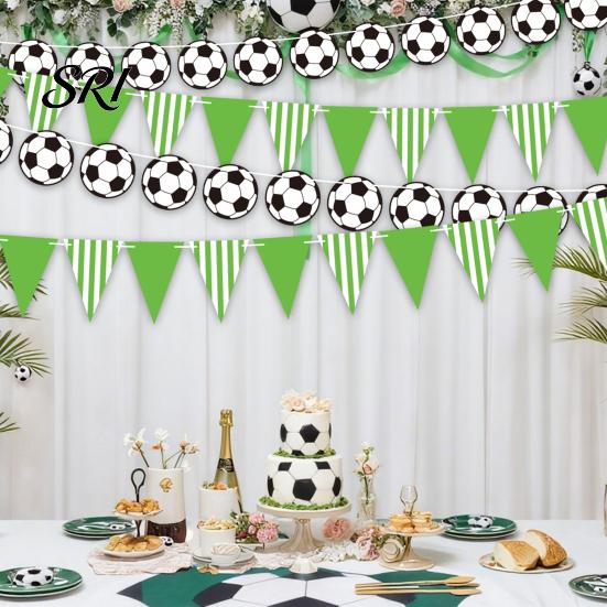 Watch Party Decor Soccer Pennant Banner Triangle Flags Balls Garland Sports Theme Immersive Football Scene Hanging Paper Bunting for Fans Home